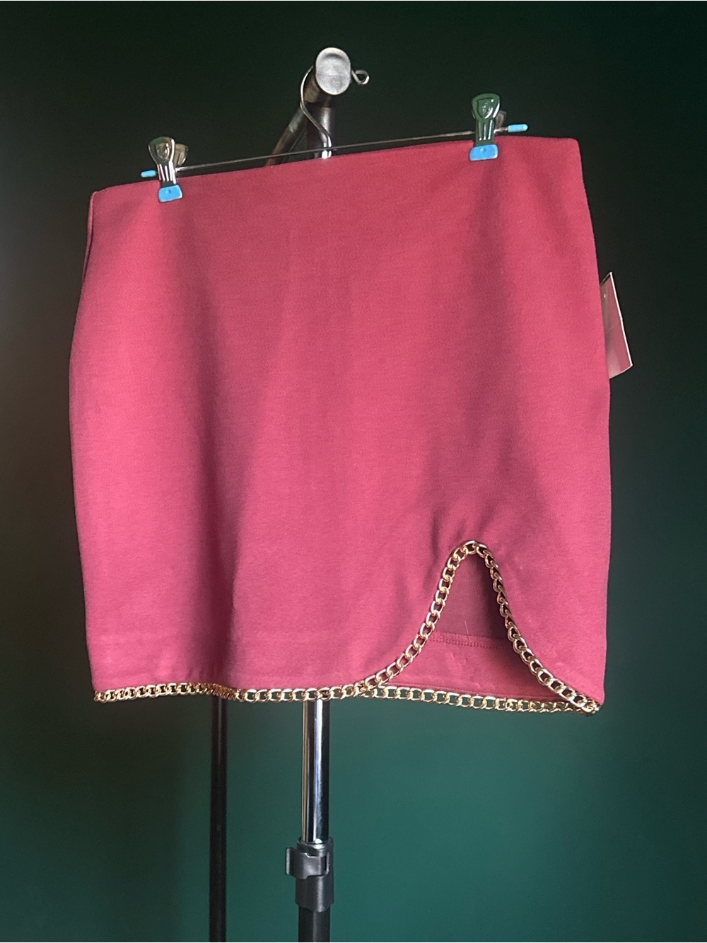 Shinestar Rose Pink Mini Skirt with Gold Chain Hem